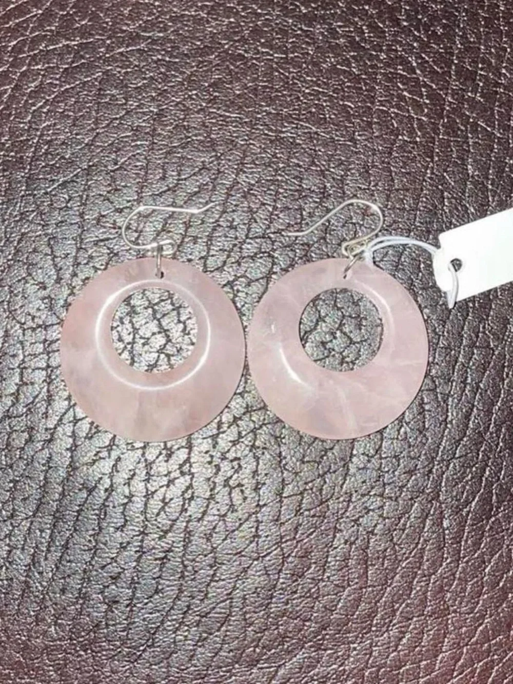 Real rose quartz hoop earrings.